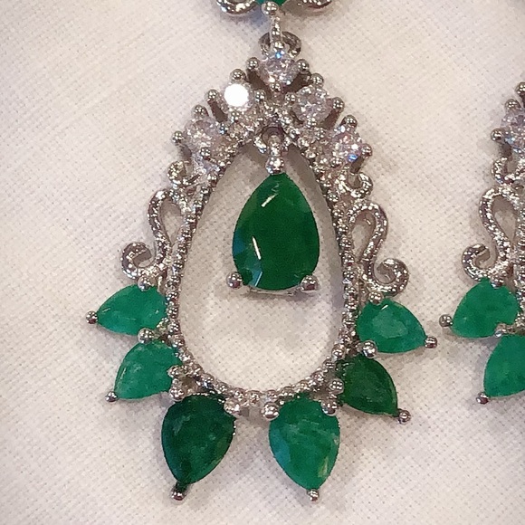 Real Emerald and CZ Cathedral Earrings - Picture 3 of 5